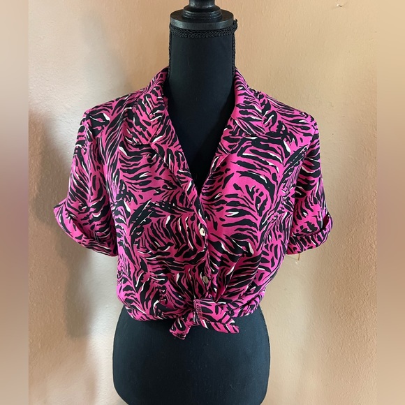 OLM Pink Zebra Print Button Up Blouse - Picture 1 of 4